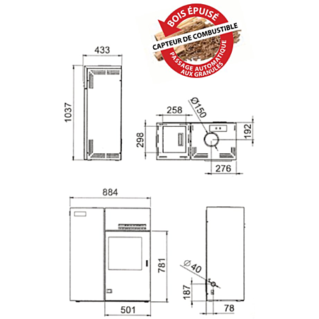 Hybrid-Pelletofen 10 kW Bronpi Mixte – Holz & Pellets, Automatik, A+, WiFi-fähig, Schwarz