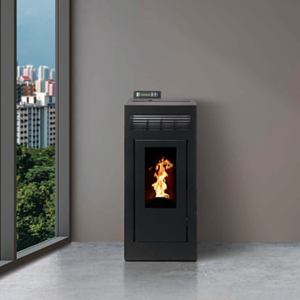 Pelletkamin MARINA 13 kW Weiss mit oberem Rauchabgang und VentKit